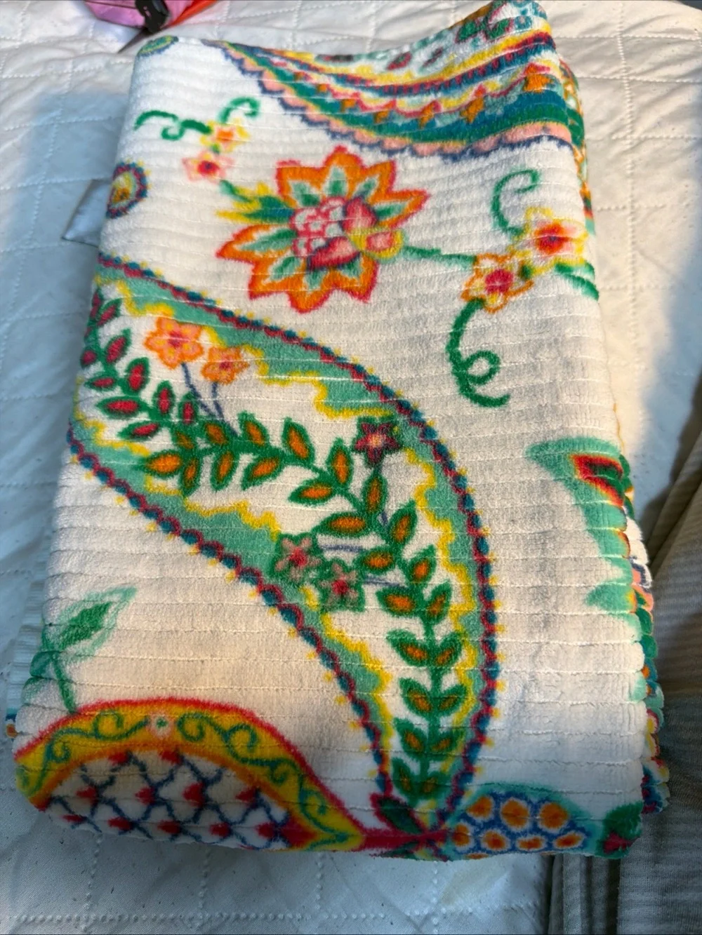 Bella Lux 55x29 discontinued set of 2 Vibrant Teal & Coral Paisley Bath Towel